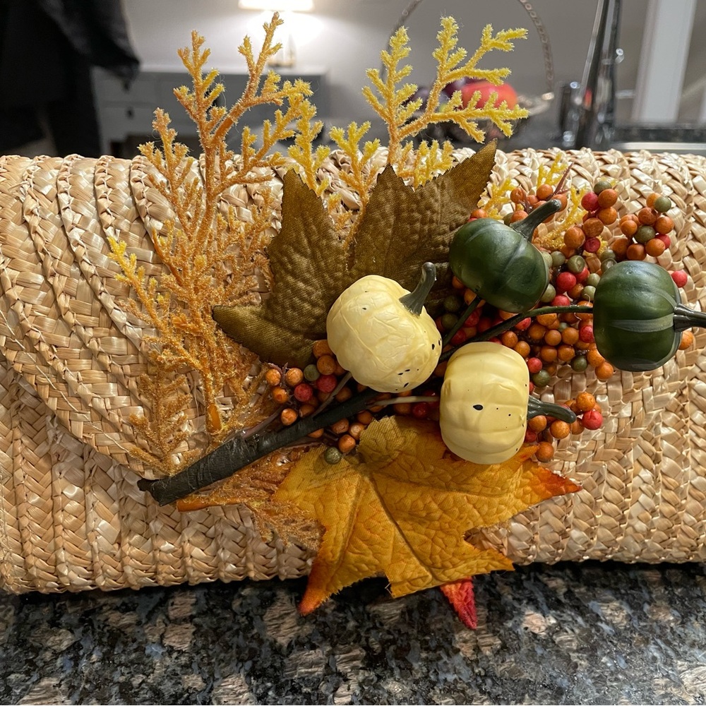Straw Clutch Handbag with Fall Themed Embelishment